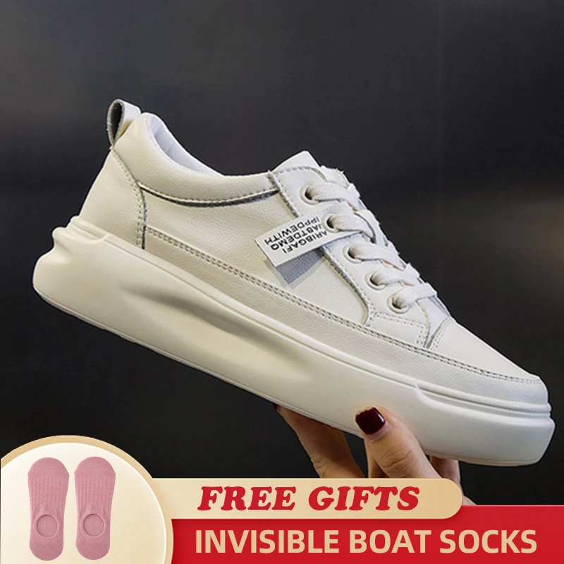 

Women Sneakers Big Size 41 Casual Breathable 2022 New High Quality Leather Beige White Female Platform Vulcanized Women Shoes