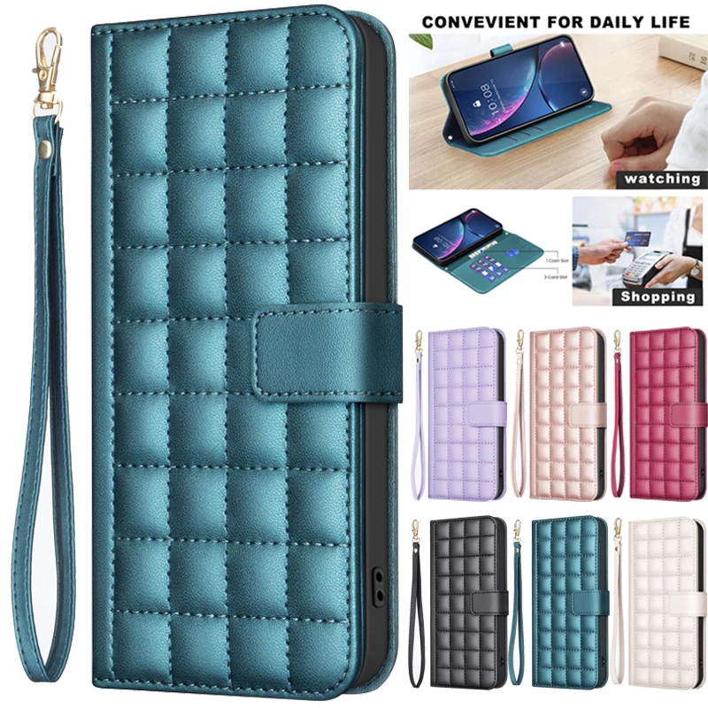 Luxury Checkered Leather Wallet Flip Case Cover in Elegant Design