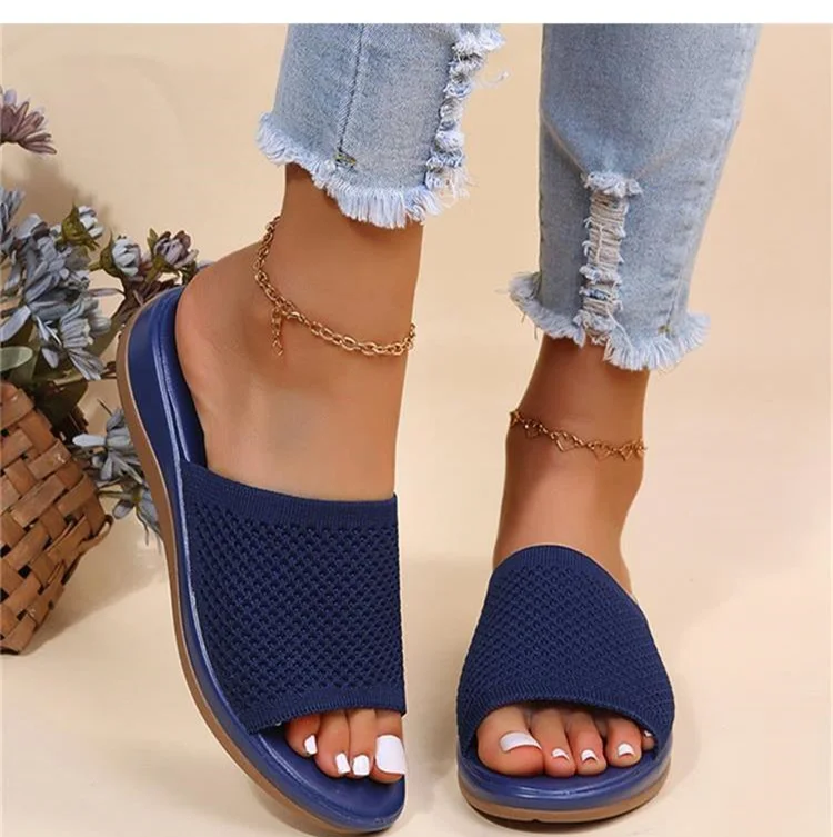 Sandals Women 2022 Breathable Knitting Summer Sandals With Low Heels Slippers Casual Zapatos Mujer Comfort Summer Shoes Women