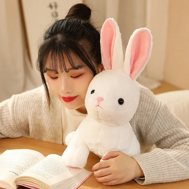 Little White Rabbit Plush Toy Doll Pillow Children Baby Soothing Hand Puppet Kawaii Room Decoration Fabric Comfortable Soft Gift 4