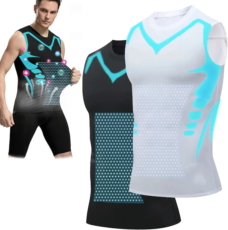 Men'S Ionic Shaping Vest Ice-Silk Slimming Vest Body Shaper T-Shirts Compression Tank Top Tummy Control Quick-Dry Fitness Shirts body shaper slimming vest compression sports vest compression sports top