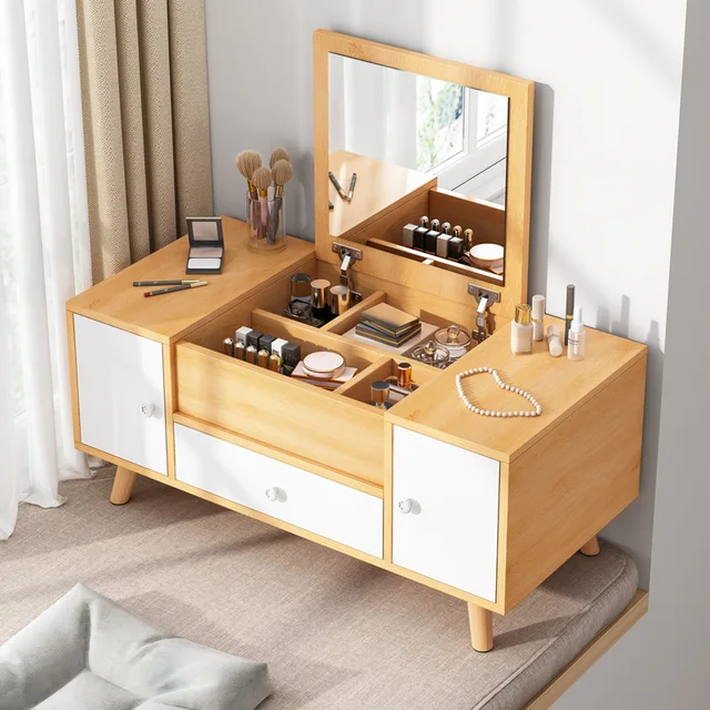 Makeup Dressing Table with Mirror - Drawer Container