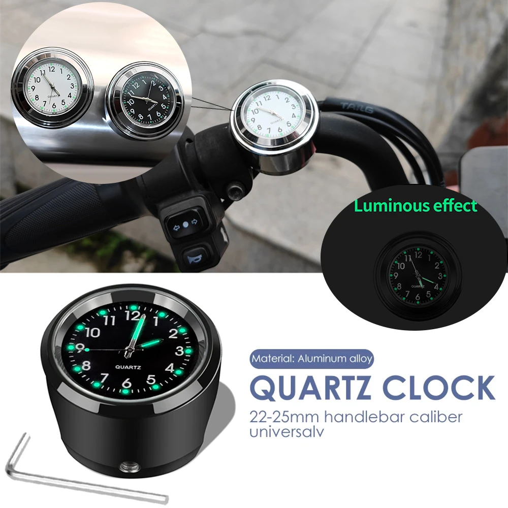 Universal Motorcycle Bike Handlebar Mount Quartz Watch Aluminum Luminous Clock Styling