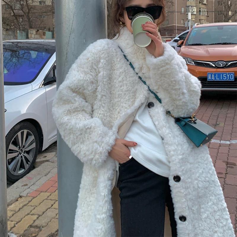 Lamb Fur Grass Coat for Women Korean Version 2023 Medium Length Loose Standing Neck Woolen Coat for Women  Fur Coat Women mink velvet coat women winter coat female korean version loose student lace woolen coat women short