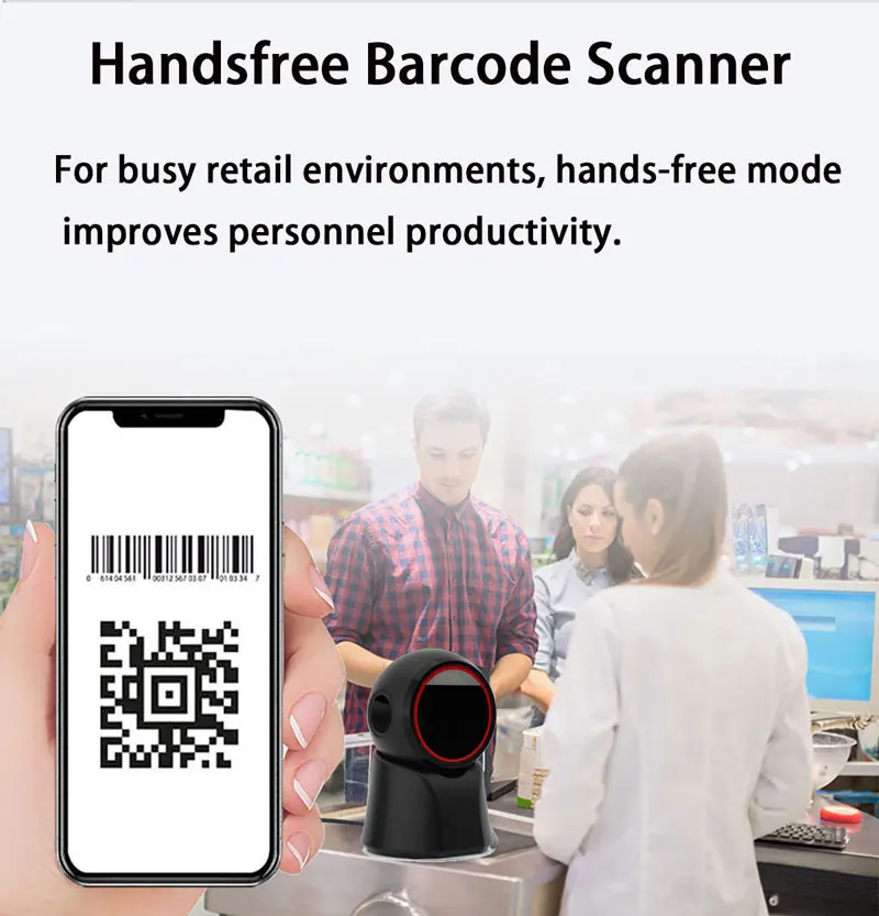 Omnidirectional Automatic Sensing Platform Scanner, Hands-Free USB Wired Image Sensing QR Barcode Reader