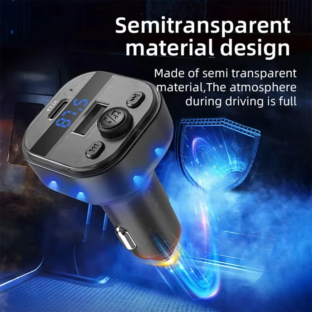 USB Type-C Car Charger FM Transmitter Bluetooth Wireless Car USB Charger Handsfree MP3 Player For iPhone 15 Xiaomi 14 Adapters