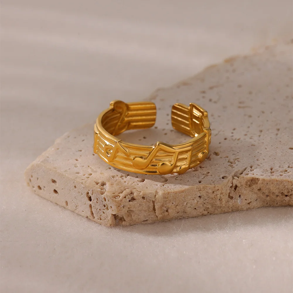 Stainless Steel Note Open Rings For Women Gold Wedding