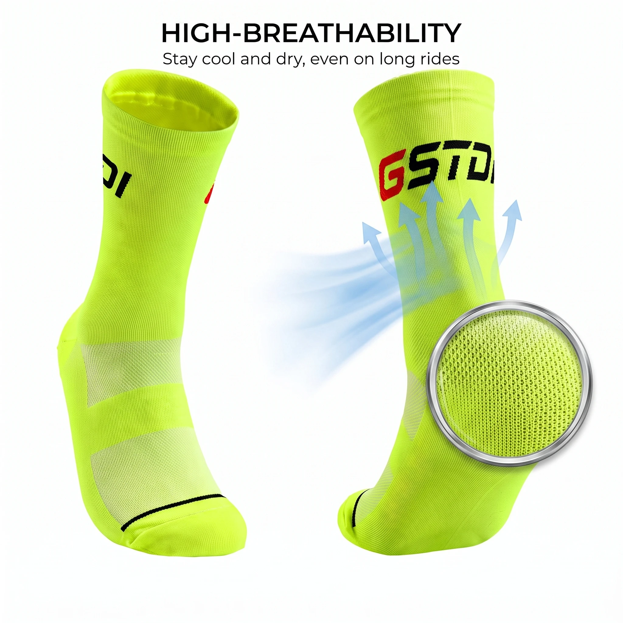 Cycling and Compression Grip Socks - Unisex Sport Socks (2 Pairs)