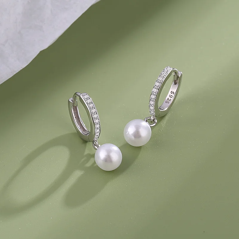 Real Money 925 Sterling Silver Pearl Crystal Hoop Earrings for Women S925 Wedding Party Jewelry Gift Aretes De Mujer
