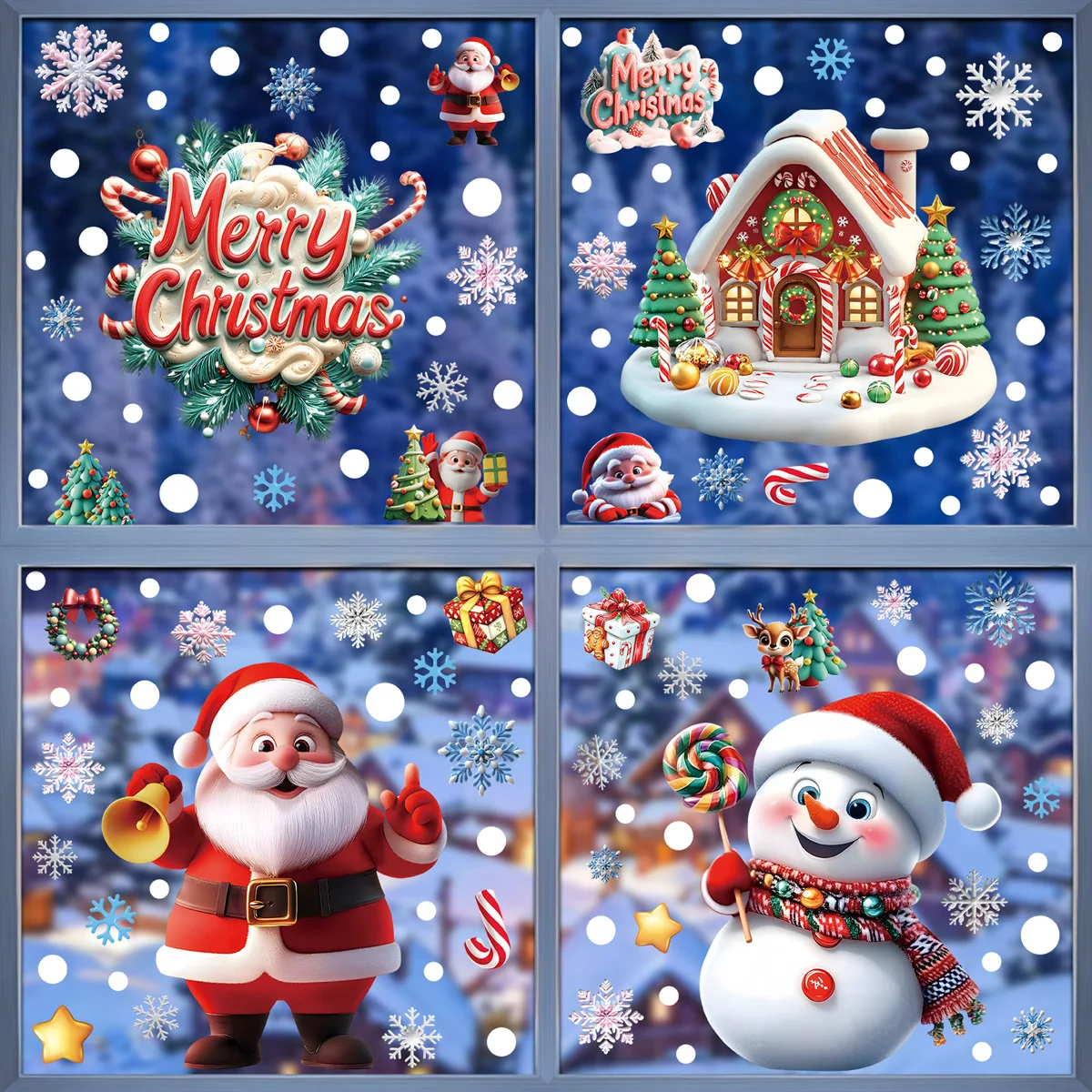 2/4 Blatt statische Aufkleber für Weihnachtsfenster, Weihnachtsmann, Rentier, Schneemann, doppelseitige Aufkleber, Winterurlaub, Weihnachten, Zuhause, Party-Dekorationen – Detail 13