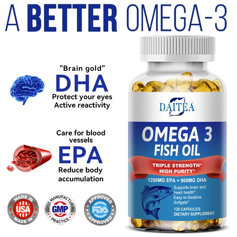 

Daitea Omega 3 Fish Oil Capsules - Supports Brain & Nervous System, Cardiovascular Health, Improves Skin & Hair, Antioxidant