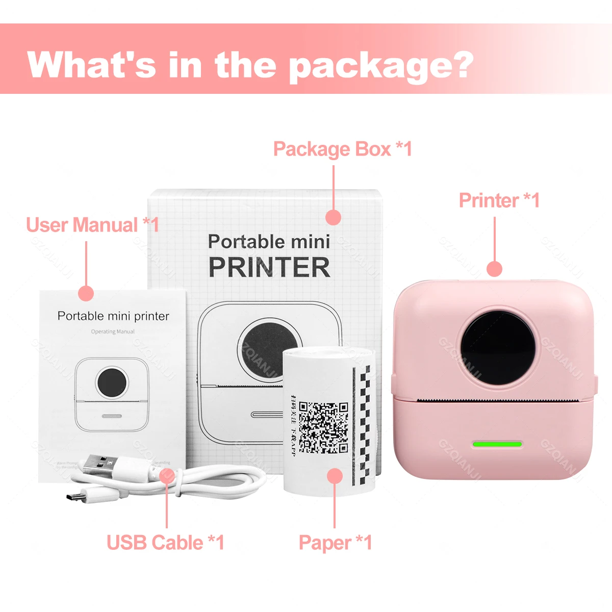 Mini Thermal Label Printer Smart Pocket Portable Photo Printer For Mobile Wireless Bluetooth Adhesive Sticker w/ Printing Paper