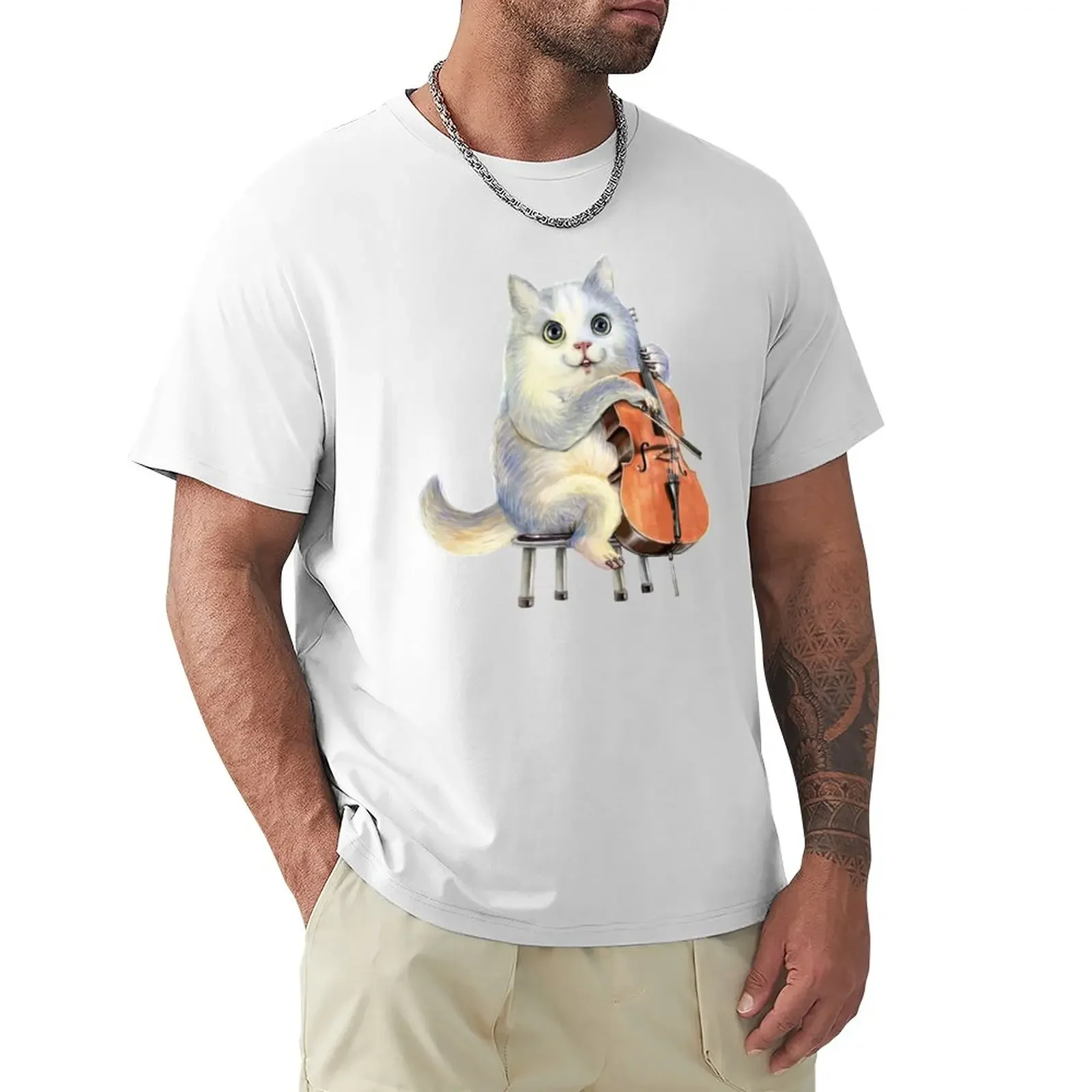 

A cute cat playing the cello. T-Shirt funnys plus sizes Short sleeve tee mens t shirts pack oversizeds blacks T-shirt men