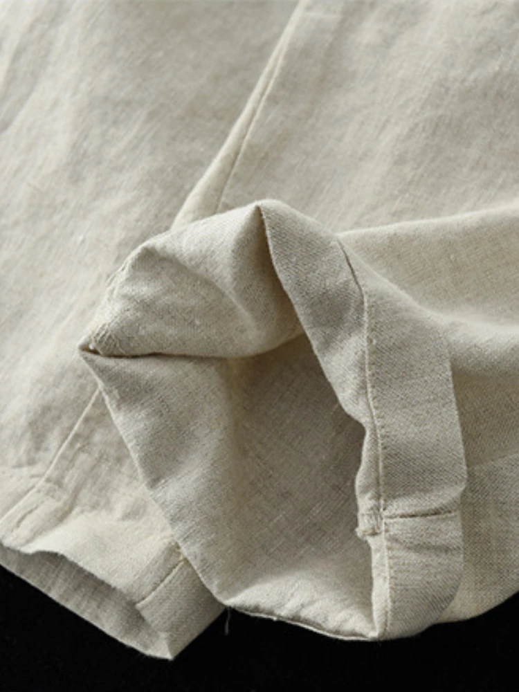 2022 Summer Cotton and Linen Thin Women&s Pants Elastic Waist Thin Stitching Harem Pants Solid Color Casual Nine-poi