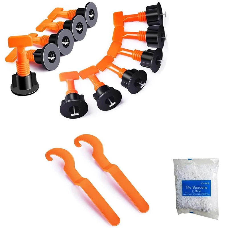 

100Pcs Tile Leveling Spacers And 500PCS 2Mm Tile Spacer,Tile Leveling System With Wrench, For Building Walls & Floors