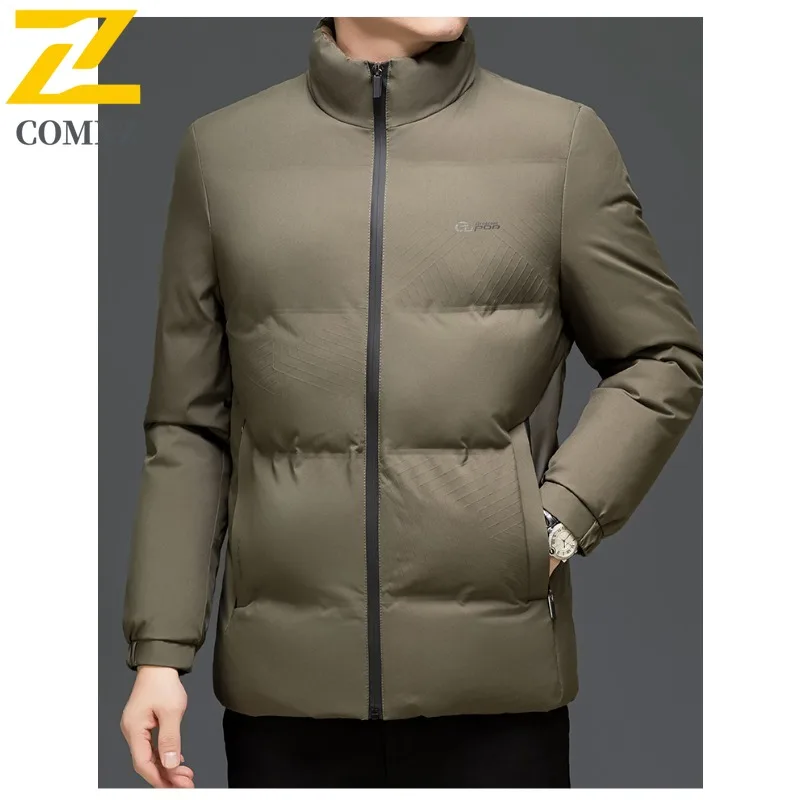Men's Work Jacket Short Padded Jacket for Senior  Minimalist Stand Collar Thermal Coat with All-Match Design for Urban Winter