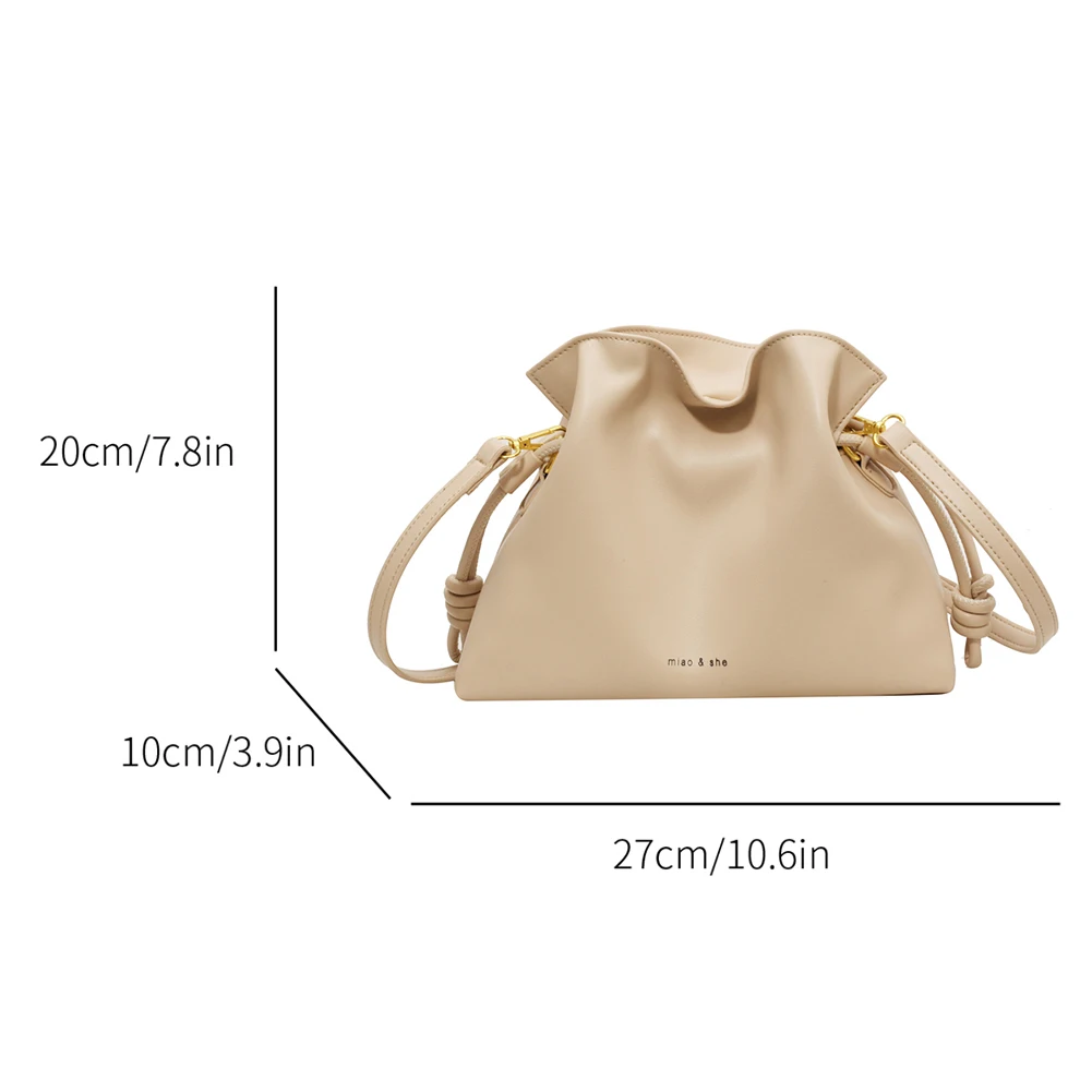 Women Pleated Bucket Bag with Drawstring PU Leather Bucket Purse Solid Color Daily Purse Top Handle Bag for Shopping Travel Work