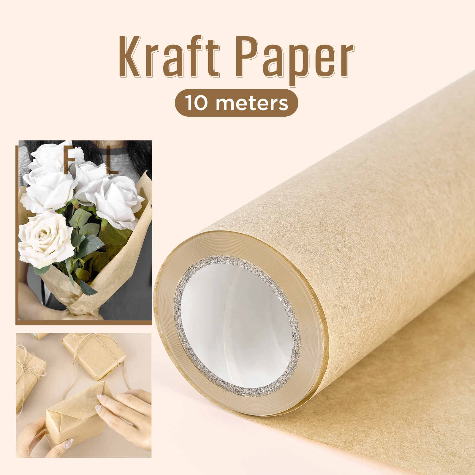 Brown Kraft Paper Roll Gift Wrapping Transport Packing Gift Wrapping DIY Art Craft Biodegradable Thick Paper Wrap