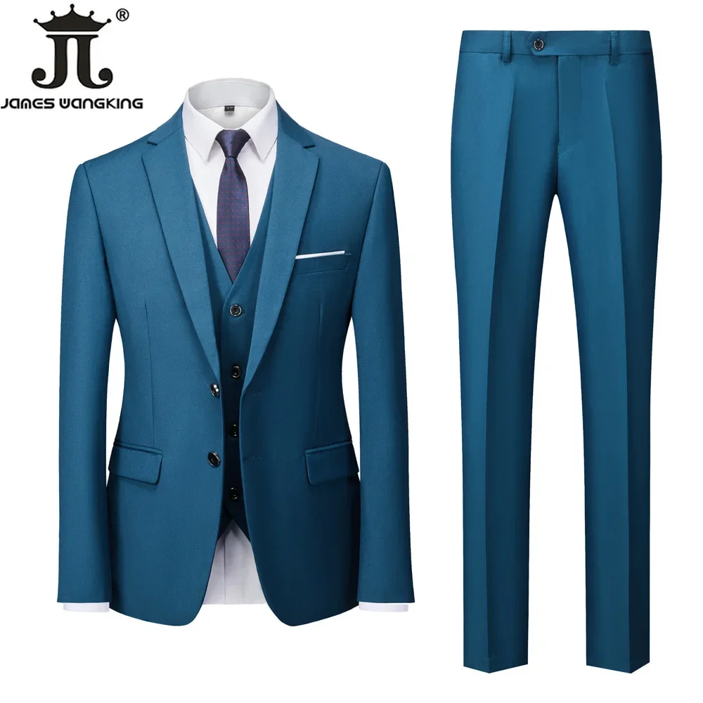 High-end Brand Solid Color Formal Office Business Suit Three-pcs Set 18 Color ( Jacket + Vest + Pants ) Groom Wedding Dress