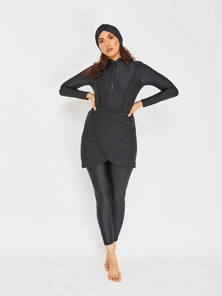 3PCS Muslim Islamic Long Sleeve Swimming Suit Modest Swimwear Women Swimsuit Full Cover Burkini Lotus Leaf Curled Edge Design