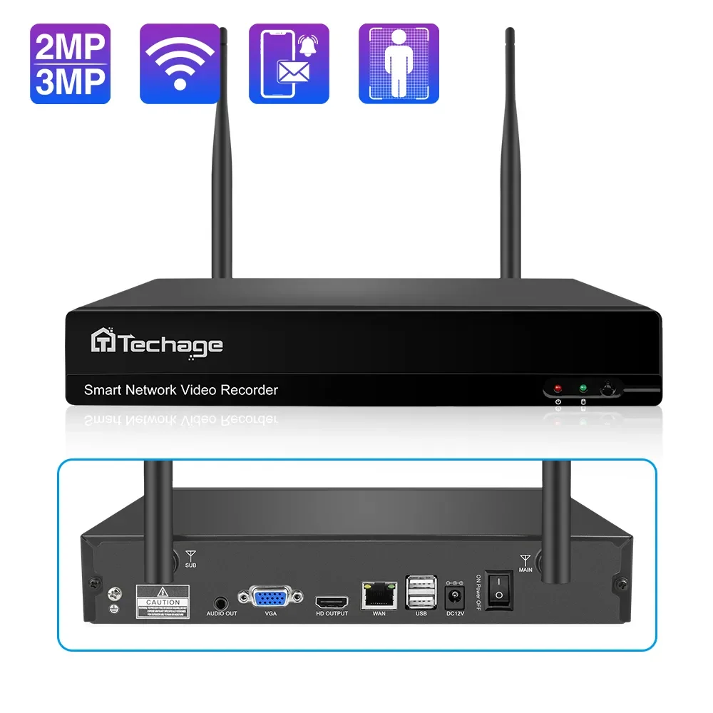 Techage H.265 1080P 3MP Network Video Recorder Wireless DVR 8 Channels P2P Remote Access For WiFi Surveillance Camera System
