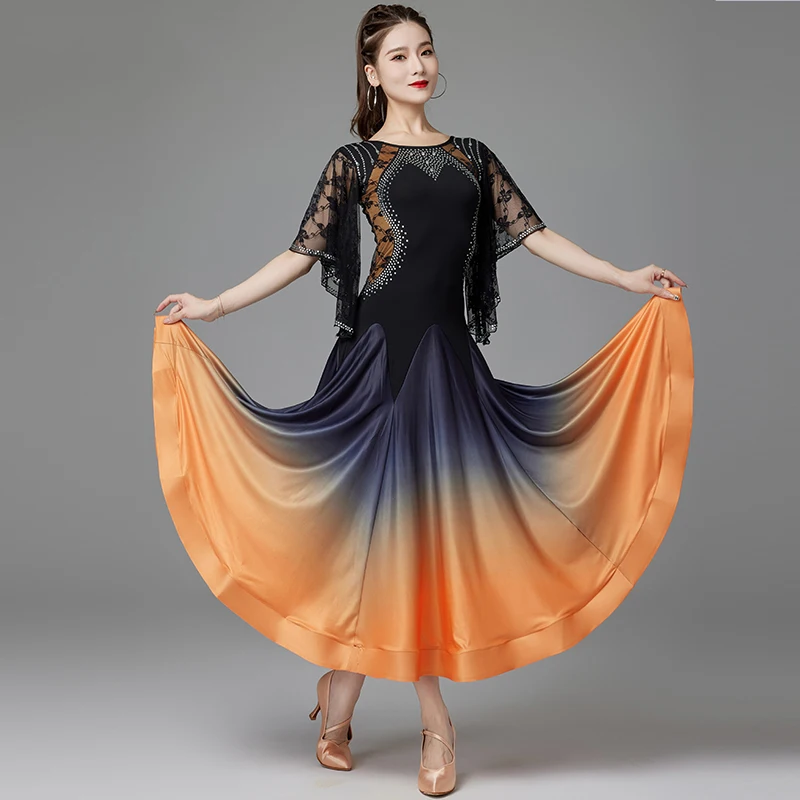 

New National Standard Waltz Social Dance Diamond Gradient Dress Modern Dance Skirt Ballroom Competition Dance Dress For Women