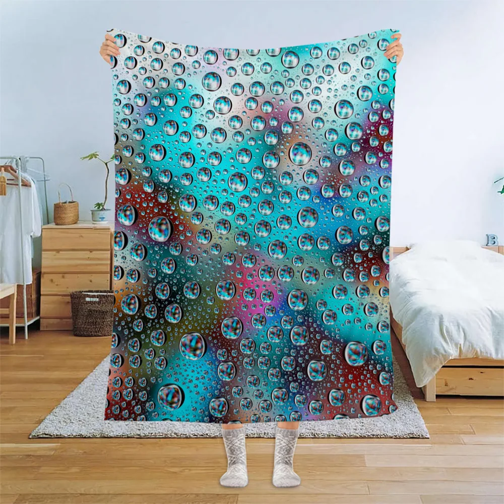 Water Droplets Pattern Flannel Throw Blanket Soft Warm Home Office Sofa Bed Queen Size Camping Picnic Gifts Blanket Decor King