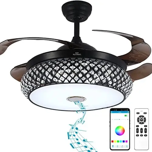 

Bluetooth Ceiling Fan with Speaker, 85 Kinds of Color Light Bluetooth Ceiling Fan with Light,6 Speed Reversible Modern Ceiling