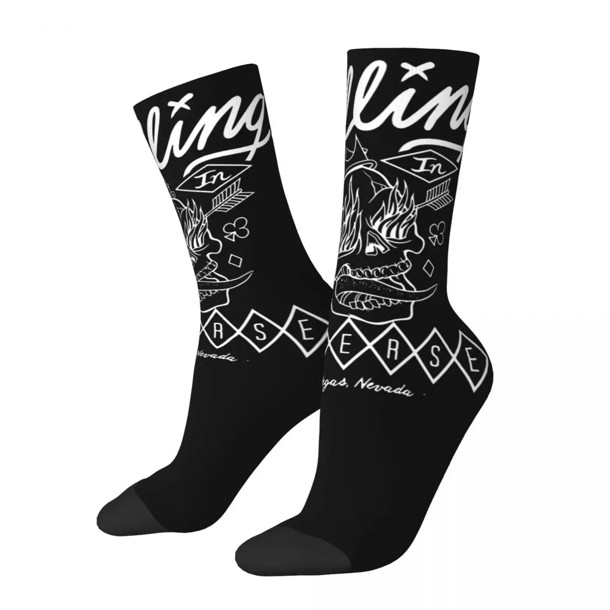 

Rock Band Falling In Reverse Retro Flame Skull Crew Socks for Women Men Product Spring Autumn Cotton Crew Socks Breathable