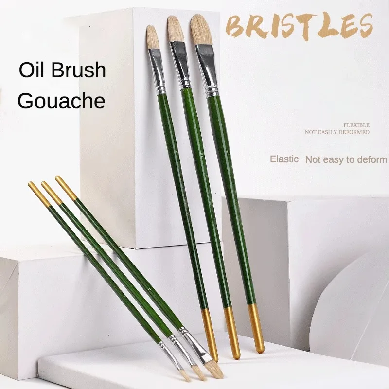 6 Pezzi Di Setole Di Maiale Asta Verde Appesa Code D'Oro Bacchette Di Betulla Set Di Pennelli Per Olio A Forma Di Nocciola Guazzo Arte Acrilico Penne 