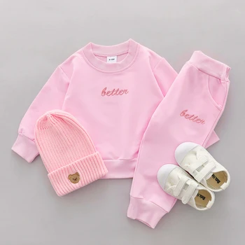 2PCS Baby Girls' Long-Sleeved Alphabet Embroidered Outfit Set Spring Autumn Two-Piece Outfit for Little Girls 1