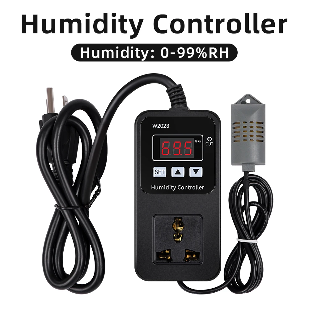 

W2023 AC110-220V Digital Display Humidity Controller Socket 1500W Humidifier Humidification and Dehumidification Control Switch