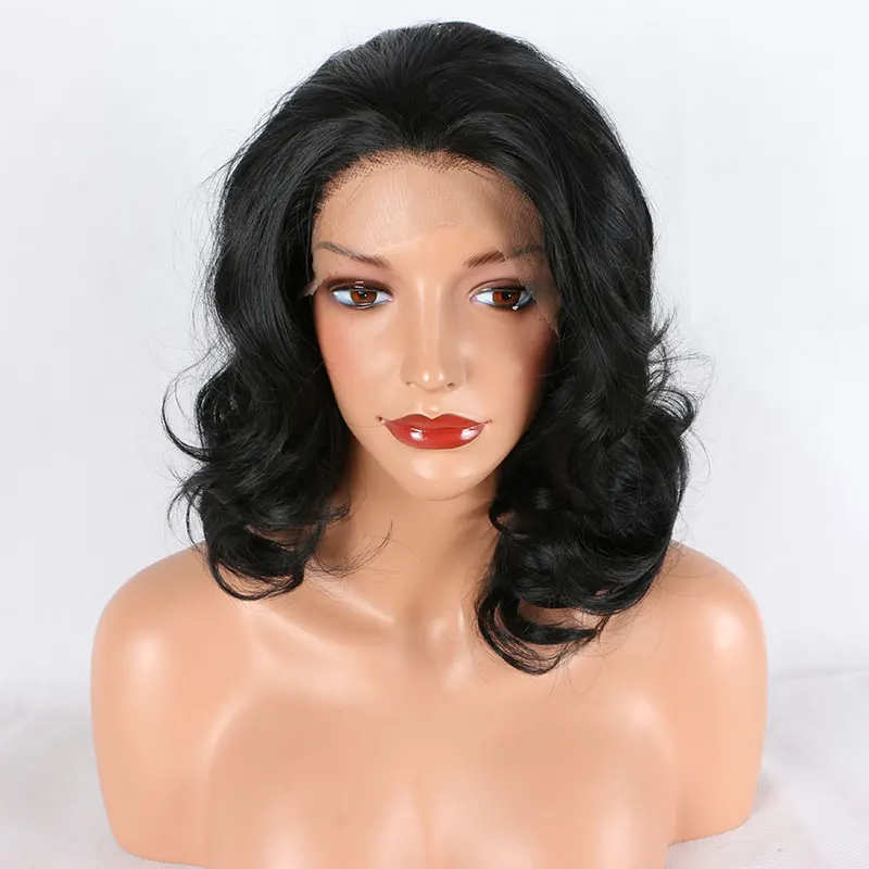 

Bombshell Black Short Body Wave Synthetic Lace Front Wig Glueless High Quality Heat Resistant Fiber Free Parting For Black Women