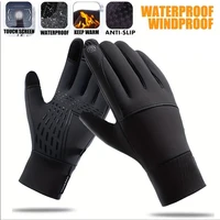 1Pair Outdoor Autumn And Winter Plus Velvet Warm Gloves For Men And Women, Touch Screen Non-slip Bicycle Riding Gloves 1