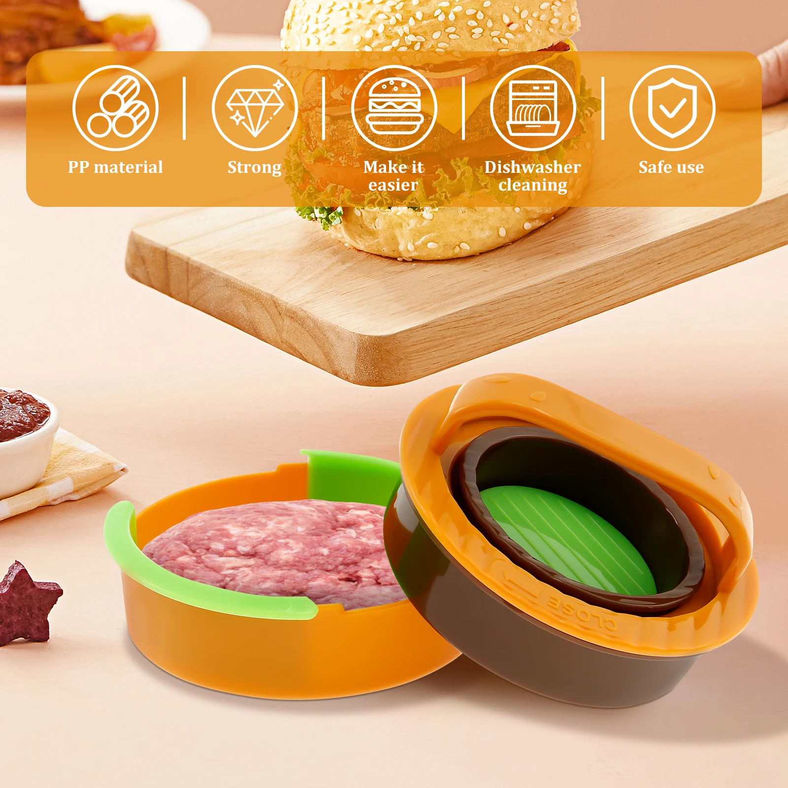 3 in1 Hamburger Press Round Shape Non-Stick Stuffed Burger Patties Beef Grill Pie Press Mould Maker Kitchen Gadget to Make Patty