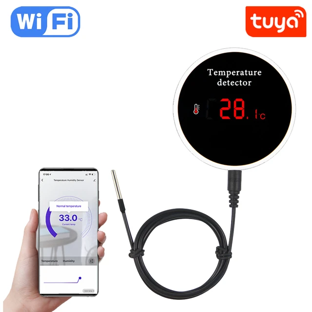 Tuya – thermomètre hygromètre WIFI intelligent, avec température externe,  chargeur USB ou batterie rechargeable - AliExpress