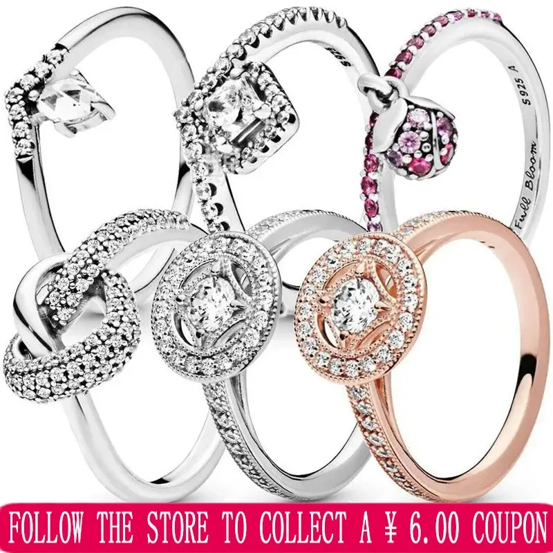 New 925 Sterling Silver Original Logo Women's Vintage Circle Design Knot Heart Ring Classic Wishing Bone Ring DIY Jewelry Gift 1 set of jewelry box heart shaped diamond ring buckle design storage box ring gift container