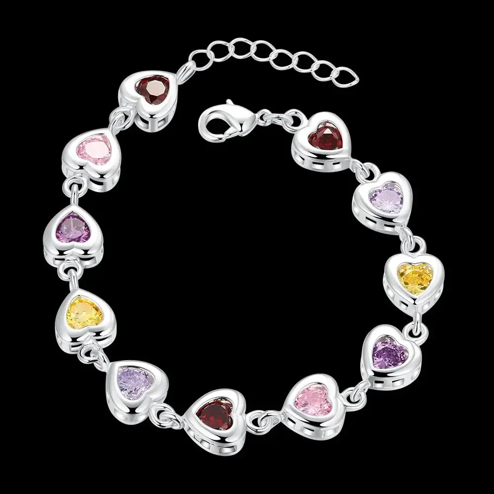 

Hot 925 Sterling Silver Romantic Heart Crystal Bracelet for Women Fashion Party Wedding Street Versatile Jewelry Holiday Gifts