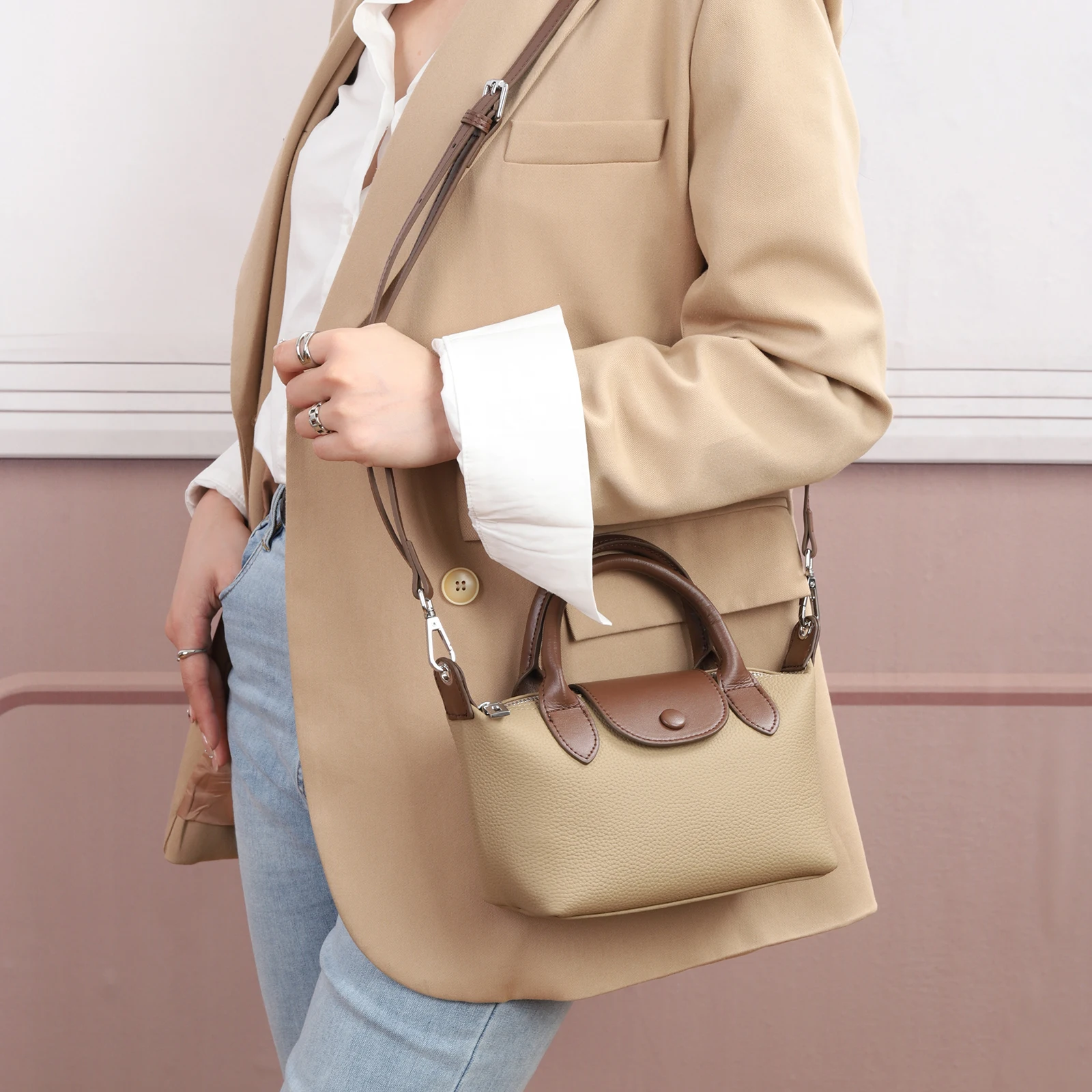 MIYA GARDEN Leather Women's Bag 2024 New High Quality Soft Leather Lychee Grain Shoulder Bag Simple Ladies Crossbody Bag Handbag
