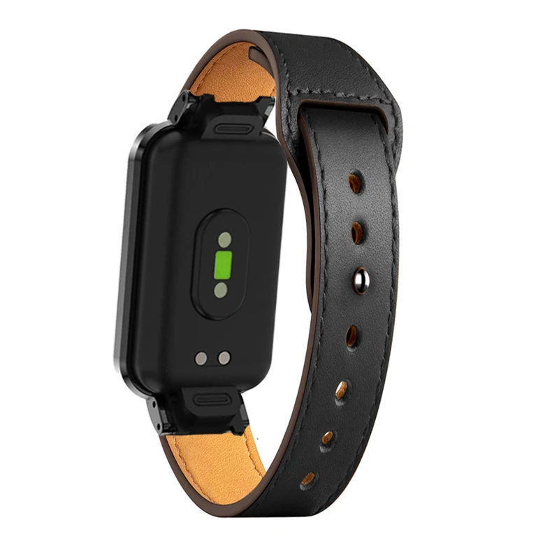 Premium Leather Strap with Metal Cover for Smart Band Wristbands – Elegant Protective Case Shell Frame