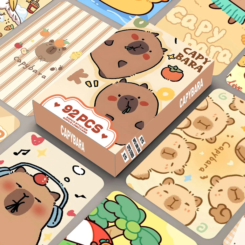 Photo Cards 92pcs Kawaii Animal Capybara Double Sided Printing Cartoon Lomo HD Photocard for Kids Gift