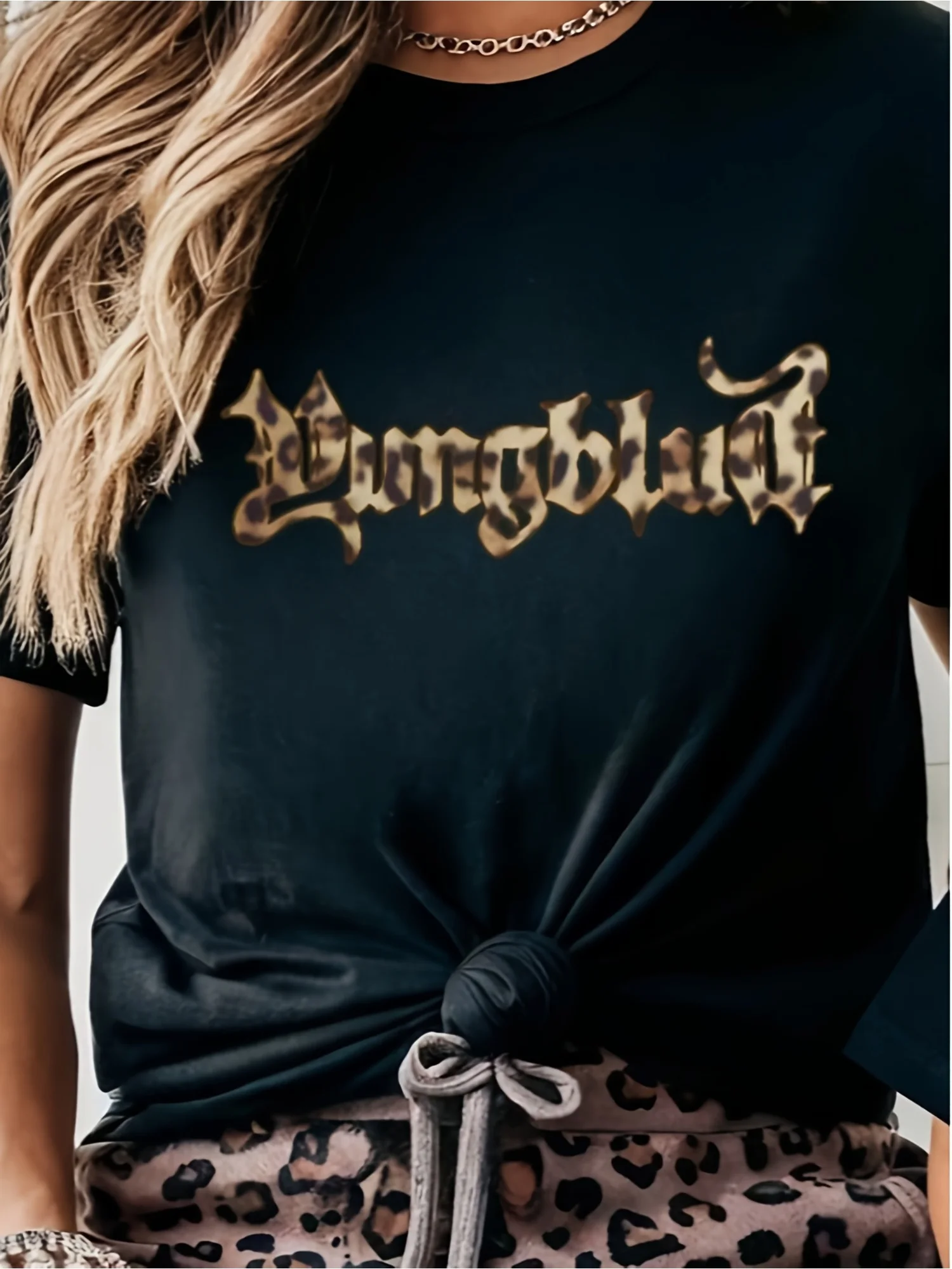 NEW Fashion YUN GBL for UD Band T-Shirt YUN GBL for UD Leopard Print Top YUN GBL for UD Black Band Top Animal Print YUN GBL for UD Music Concert Top
