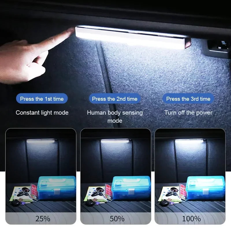 Rechargeable LED Car Lights Wireless Magnetic Mount Auto Motion Induction Ambient Lighting for Auto Hood USB Portable