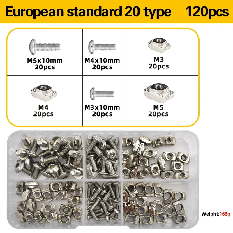 M3 M4 M5 M6 3030 4040 T Slot Nut and Hex Bolt Set Hammer Head T Nuts With Screws Assortment Kit For Series Aluminum Profile