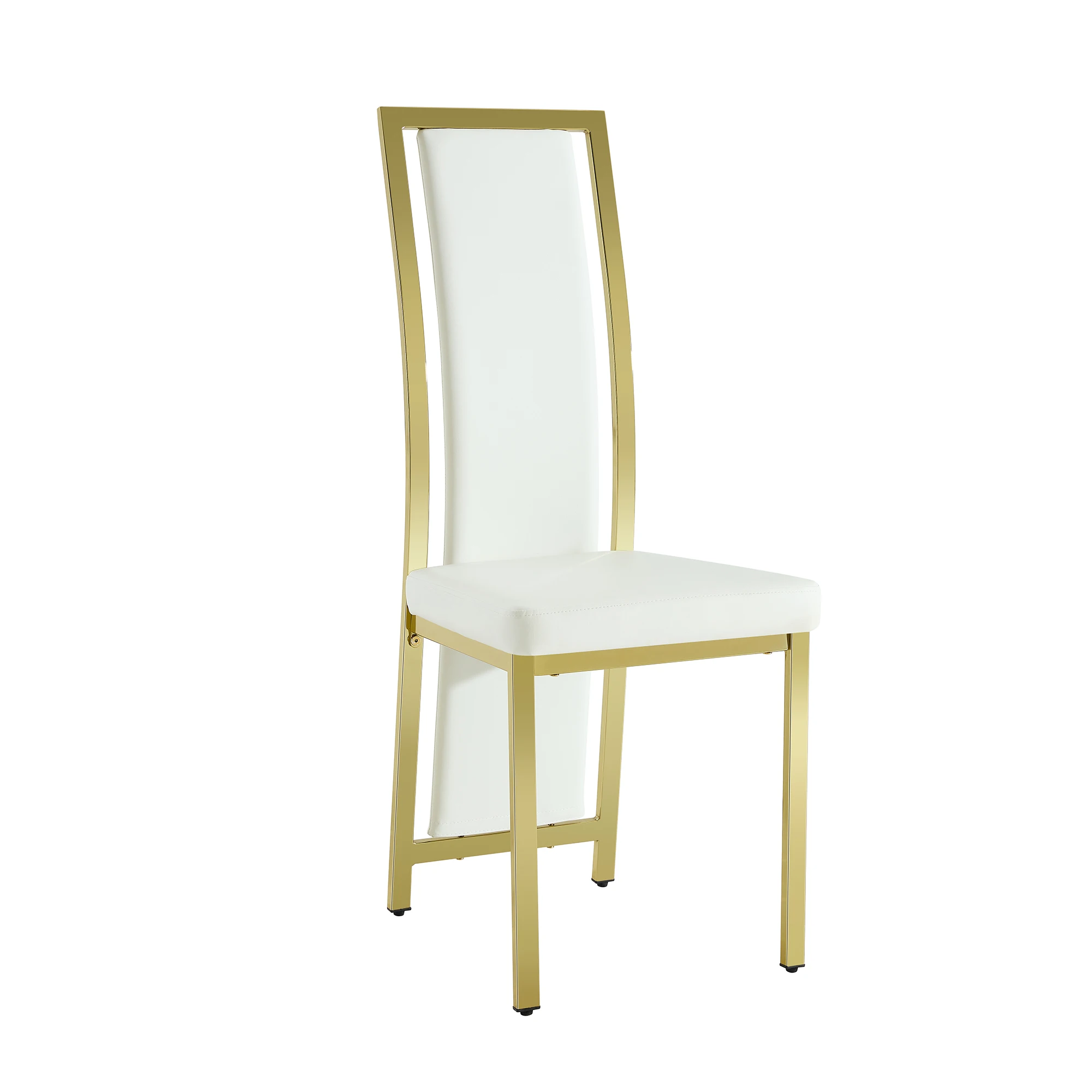 [2er-Set] Europäische minimalistische Esszimmerstühle mit Goldverzierung. Weißes PU-Leder + goldfarbener Metallrahmen, 109 cm hoch. – Detail 21