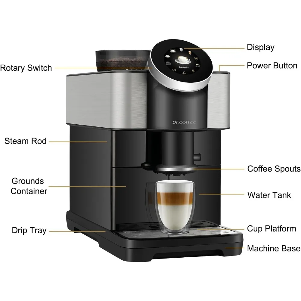 

Automatic Coffee Machine, Espresso Coffee Maker With Milk Frother, Detachable Water Tank and Bean