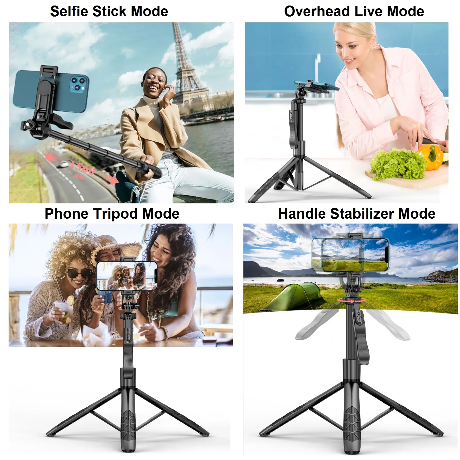 Selfie Stick Phone Tripod with Remote, 60