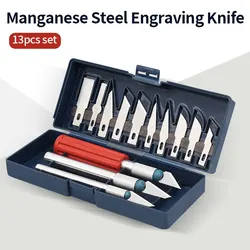13Pcs Metal Carving Knife Pen Style Art Seal Cutting Manual Combination Paper Cuttings Non-Slip Gadget DIY Precision Repair Tool