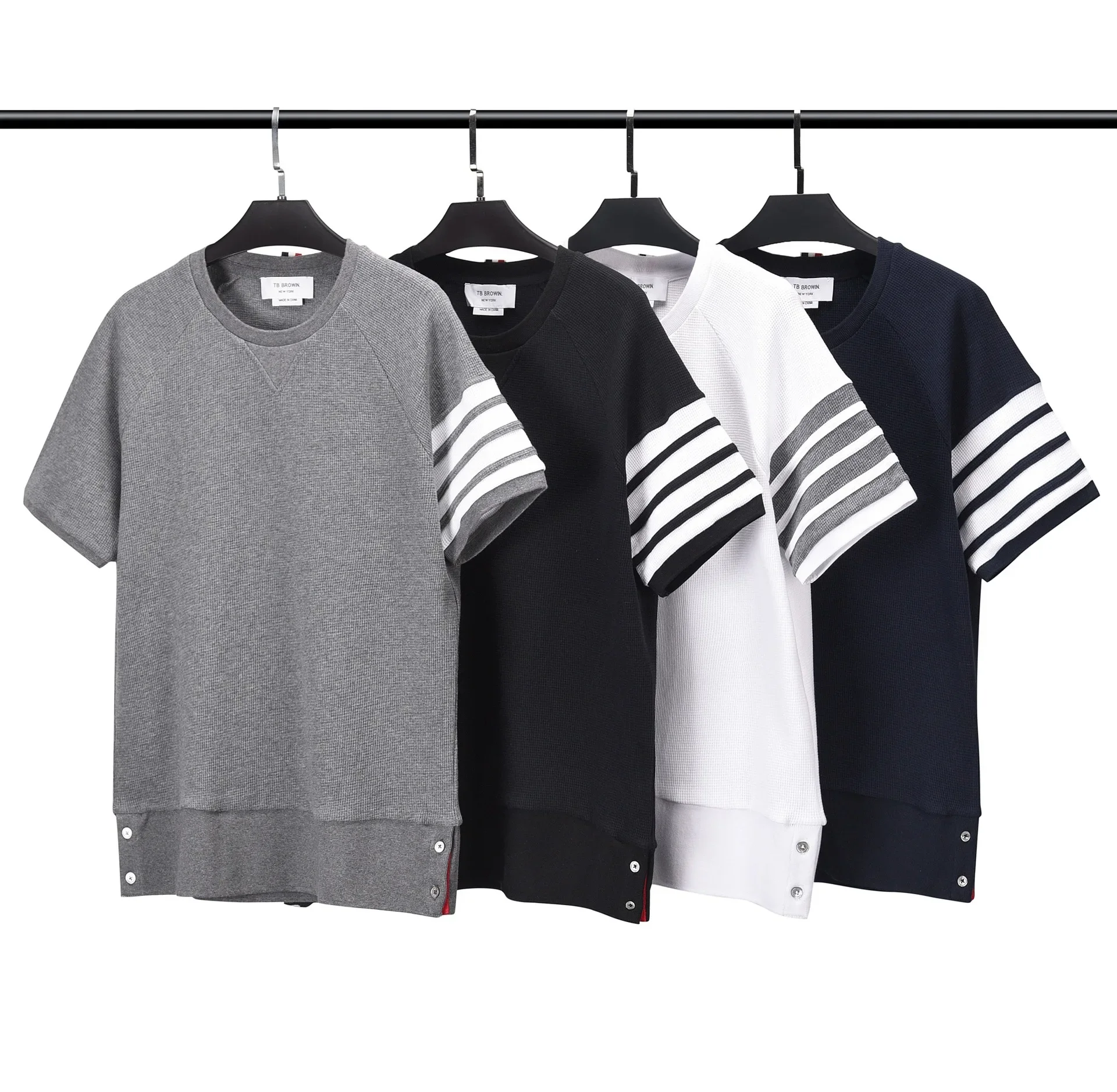 

TB BROWIN 2023 Men Summer T-Shirt Short Sleeve Soft Top Five Point Sleeve Tee Cotton New Casual Korean Design Striped