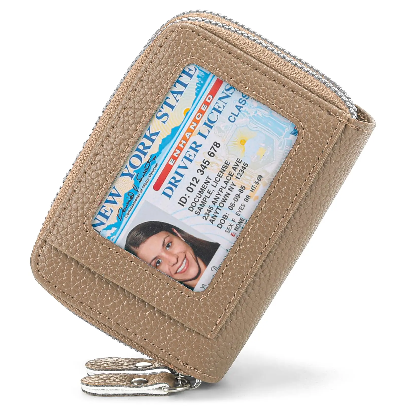 Elegant RFID Blocking Leather Wallet with Double Zipper and ID Window